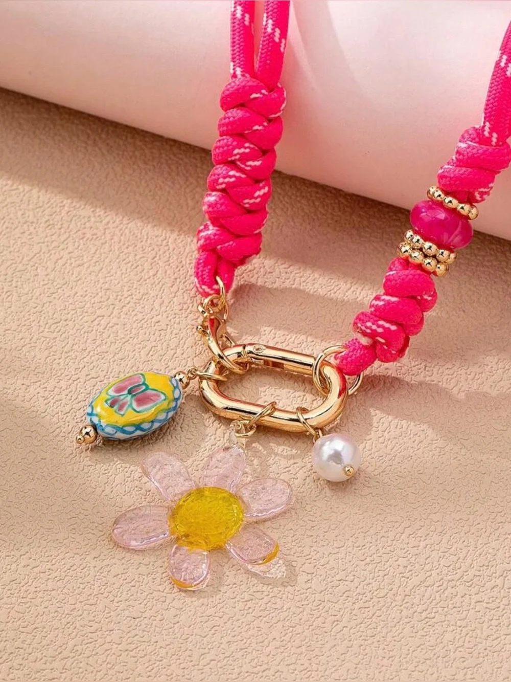Boho Pink multi charm necklace A2005